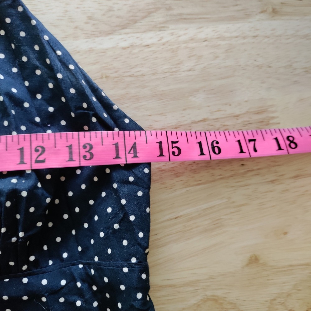 Gap Navy Blue Polka Dot Halter Midi Dress Ruffle Hem Cotton Size 4 - Picture 5 of 7